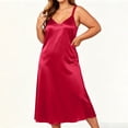 thumbnail image 5 of Blmnix Satin Nightgowns Nightgowns for Women Chemises Plus Size Nightgown Nightgowns Below-the-Knee Red V-Neck Sleeveless Oversized Sleep Shirts for Women, 5 of 9