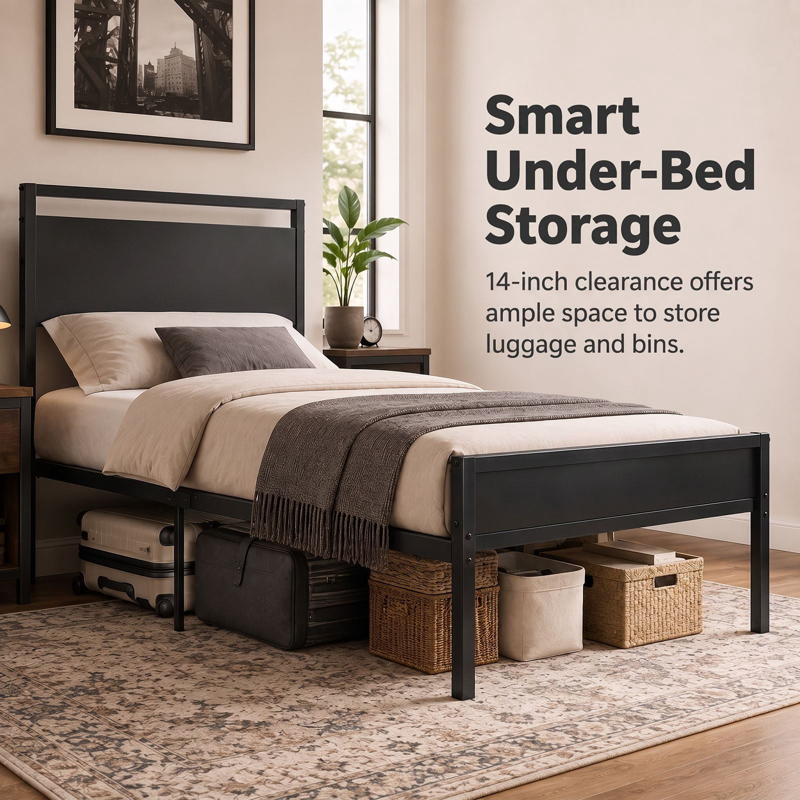 Alvantor Metal Platform Bed Frame, Mattress Foundation with Headboard and and Footboard, No Box Spring Needed Support, Noise Free, Easy Assembly