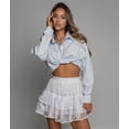 thumbnail image 4 of Women Pleated Mini Skirt Lace Ruffle Short Skirt High Waisted Floral Layered Skirts White XL, 4 of 10