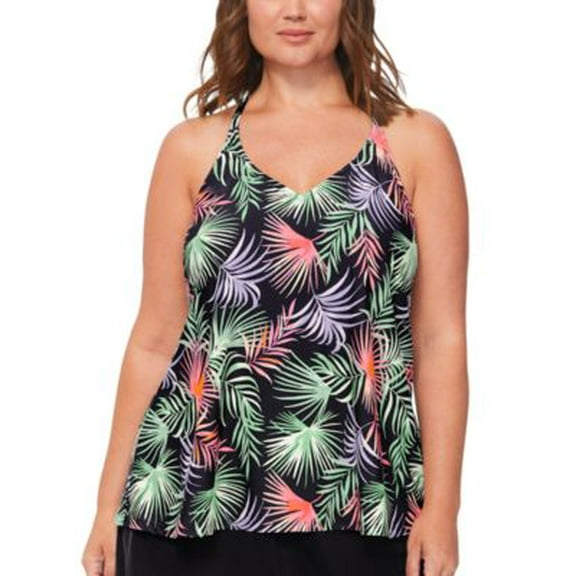Island Escape Plus Size Printed Racerback Ta Black Multi 18W