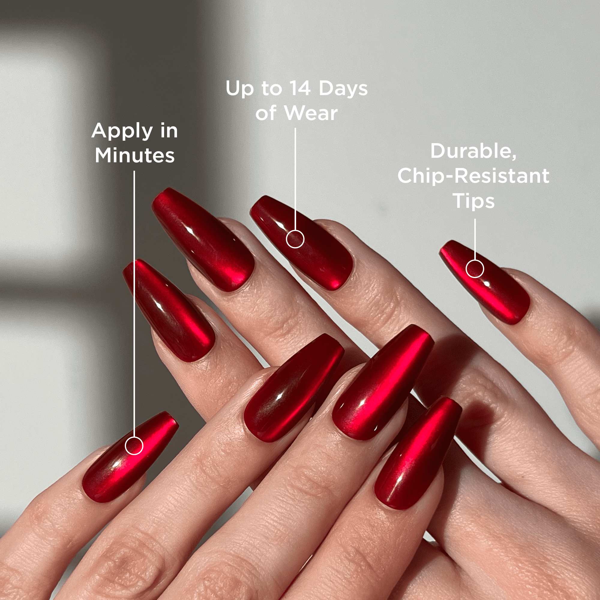 PaintLab Long Sleek Coffin Press On Nails, Red Ruby, 30 Count