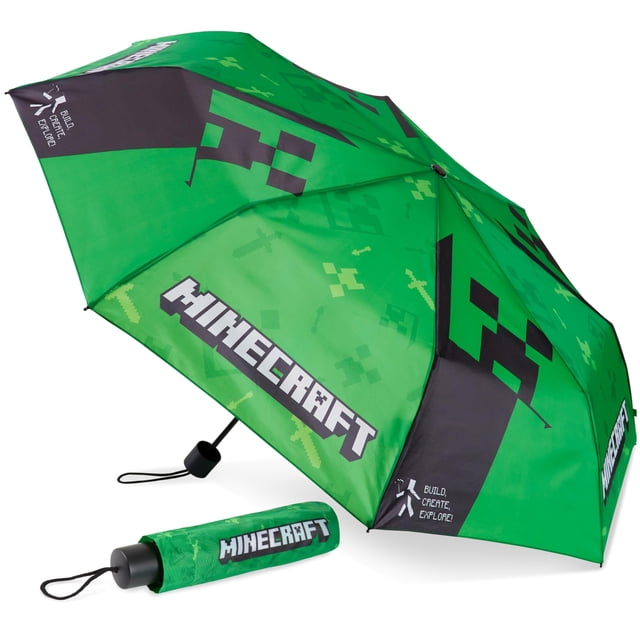 Paraguas Minecraft para niños, plegable, duradero, compacto, verde/negro