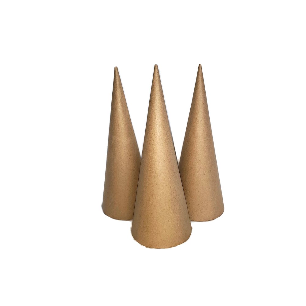 Paper Mache Cone Open Bottom 10.63X4 in. Set of 3 Brown Cones Walmart