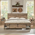 thumbnail image 3 of T4TREAM Farmhouse Wood King Size Bed Frame with Sliding Barn Door Storage Cabinets and Headboard,No Box Spring Needed,Light Brown, 3 of 6