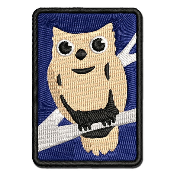 Wise Old Owl Sitting on Branch Applique Multi-Color Embroidered Iron-On Patch - 2.5 Inch Small