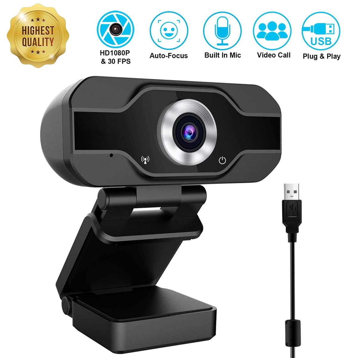 Bulit in Microphone Video Chat Game Conference Webcam HD 1080P HD Web Camera Recording Online Classes USB PC Computer Webcam with Privacy Cover Tripod for Live Streaming 