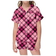 thumbnail image 4 of Gbsyewxs Girls Outfits Sets 2 Piece Lapel Short Sleeve Plaid Print Tops And Shorts Set Homewear Summer Toddler Outfits Pink Size 12-13 Years, 4 of 4