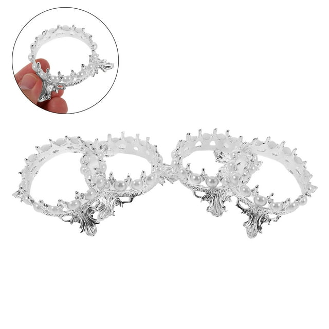 OULII 4Pcs Silver Nail Brush Pen Rack Vintage Crown Manicure Organizer for Salon and Home Use