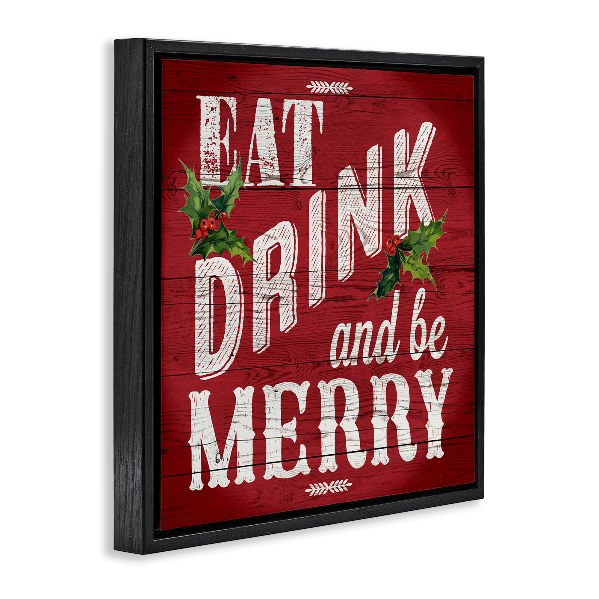 Stupell Industries Vintage Be Merry Holiday Painting Black Floater Framed Canvas Art Prints Wall Art, 18 x 18
