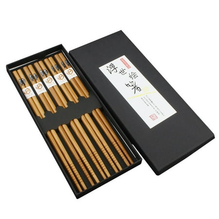 

Dinnerware Japanese Style Reusable Chopsticks Natural Wooden 5pcs Set
