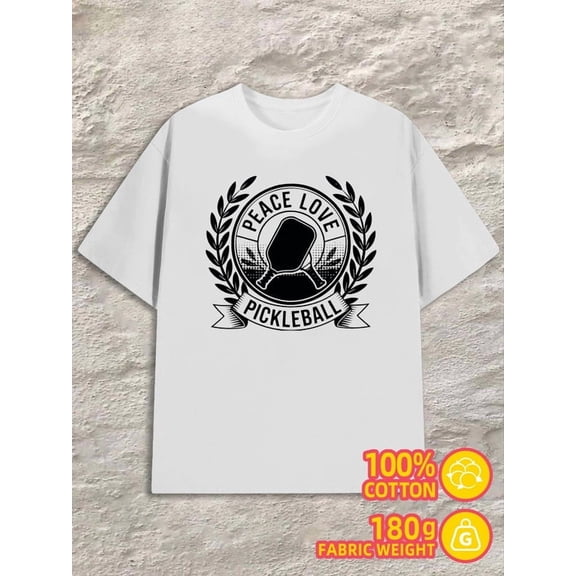 Pickleball Peace Love men 180G 100% Cotton white Unique Design Unisex Shirt Printed tshirts Basic Unisex Shirt Short Sleeve tshirts Unique Design Unisex Shirt Graphic Tee tshirts