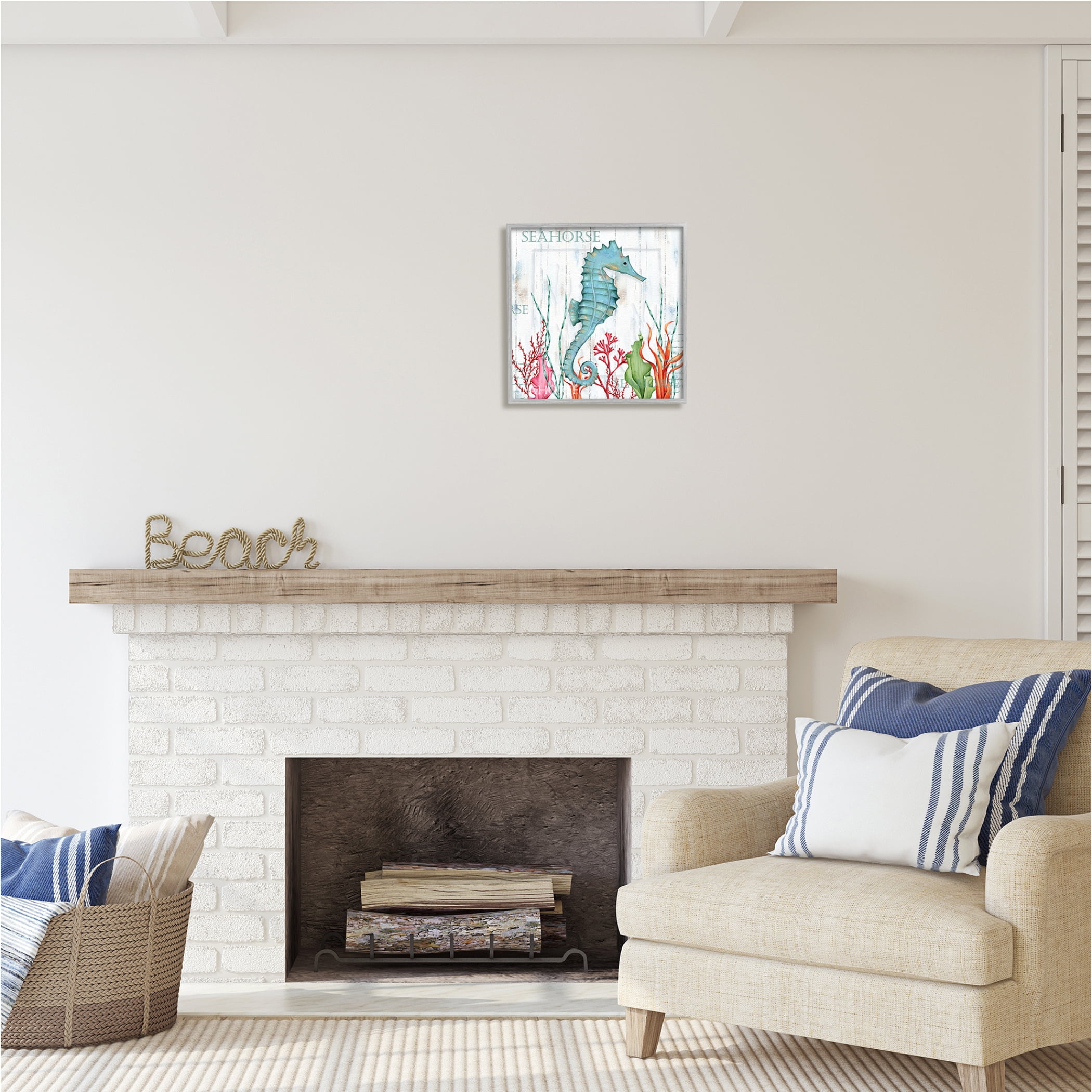 Stupell Industries Seahorse on Rustic Plank Pattern Animals & Insects Painting Gray Framed Art Print Wall Art, 17 x 17