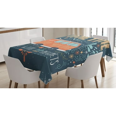Ambesonne Hippie Tablecloth Rectangular Table Cover, Hippie Words, 52"x70", Dark Blue