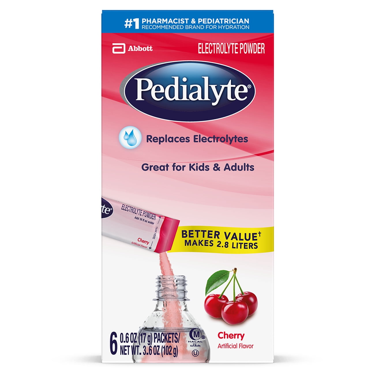 Pedialyte Electrolyte Powder Cherry Electrolyte Hydration Drink 0.6 oz