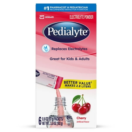 Pedialyte Electrolyte Powder Cherry Electrolyte Hydration Drink 0.6 oz Powder Packs (Pack of