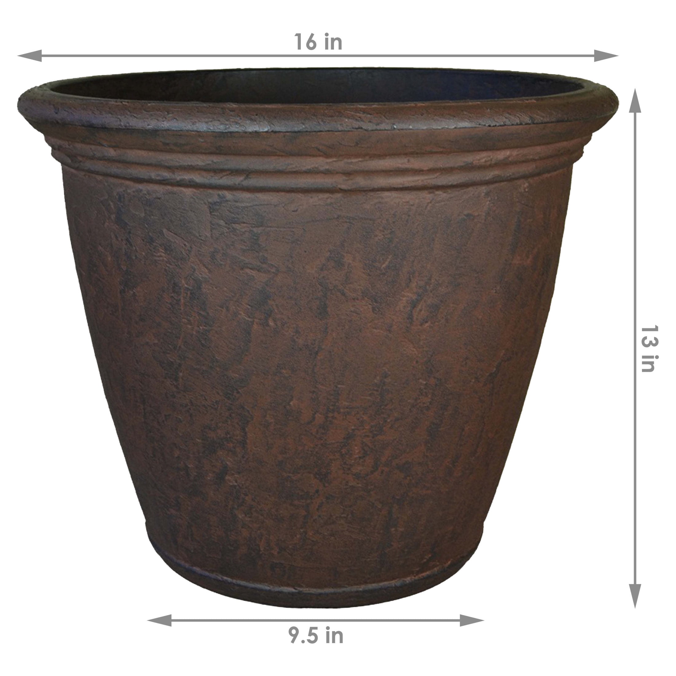 Sunnydaze Anjelica 15.25" x 15.25" x 12.75" Round Rust Polyresin Outdoor Planter Pot