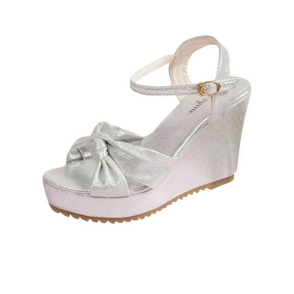 Hopeusnice Sandals for Women Pu Summer Shoes Breathable Soft Women's Sandals Open Toe Non-Slip Thick-Soled Heel Trendy Roman Boho Style Shoes for Beach Comfortable Walking Shoes Silver 37