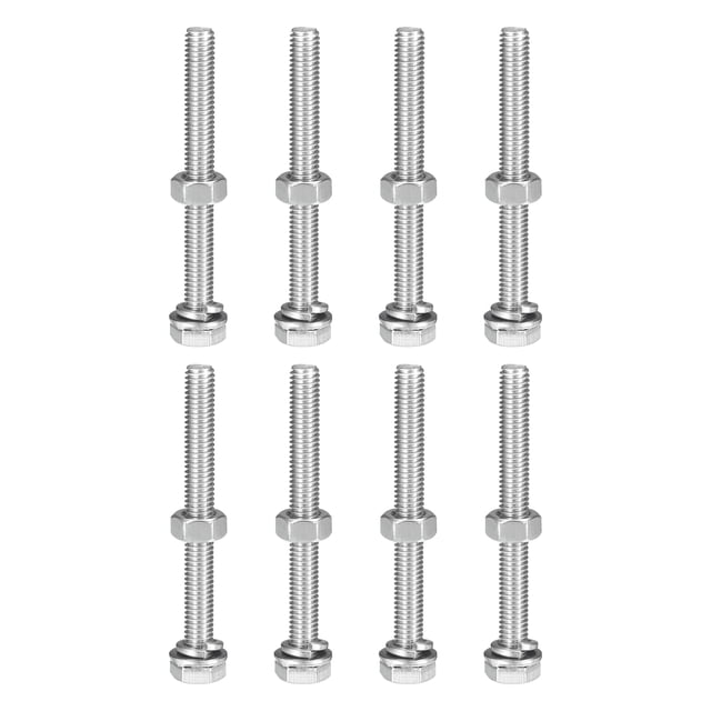 M6 x 65mm Hex Head Screws Bolts, Nuts, Flat & Lock Washers Kits, 304 Stainless Steel Fully Thread Hexagon Bolts 8 Sets