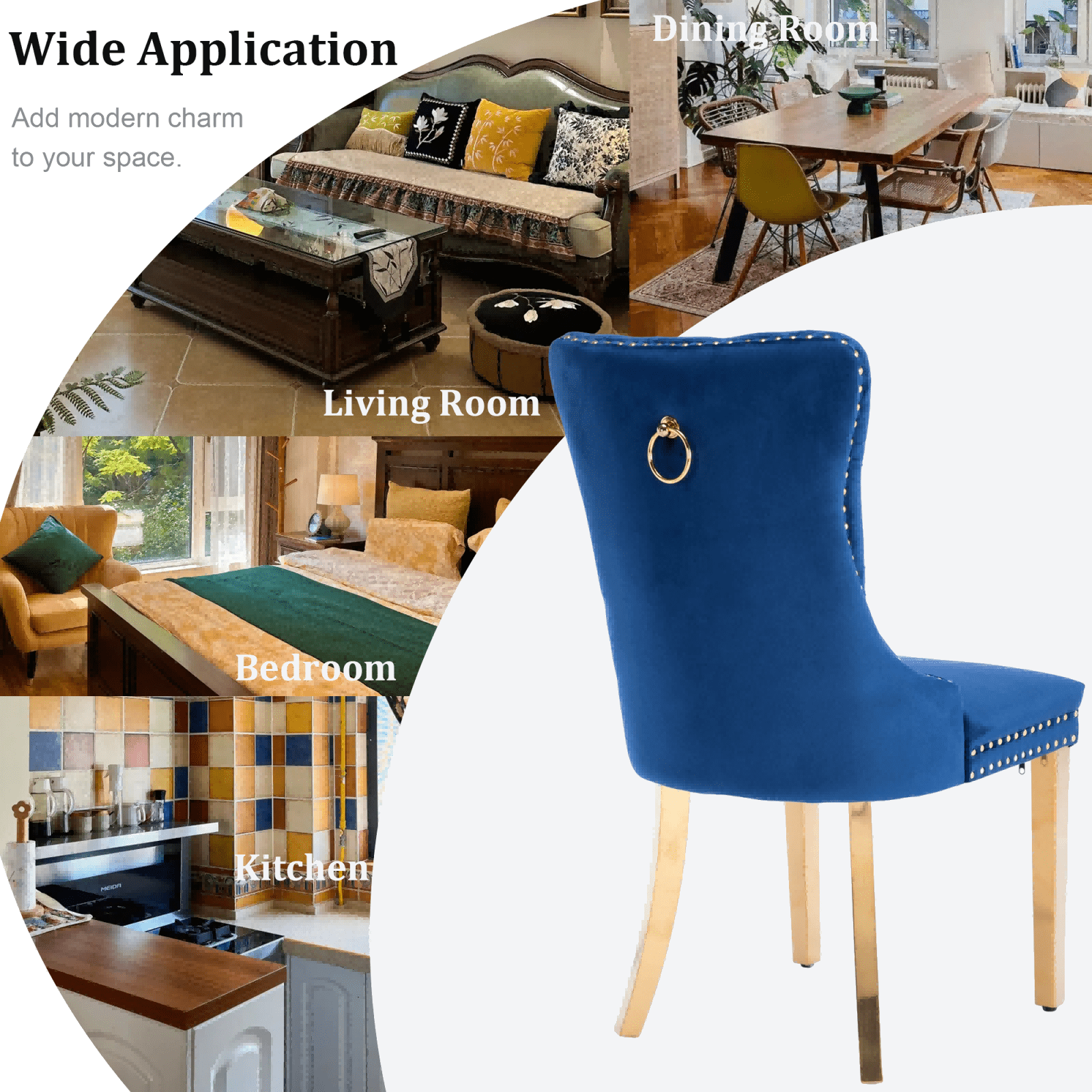 Dining Room Chairs with Velvet Fabric Dining Chairs with Golden Stainless Steel Plating Legs, Backrest and Button Velvet Fabric Design,Luxury Home Furniture for Dining Room(Blue Set of 4)