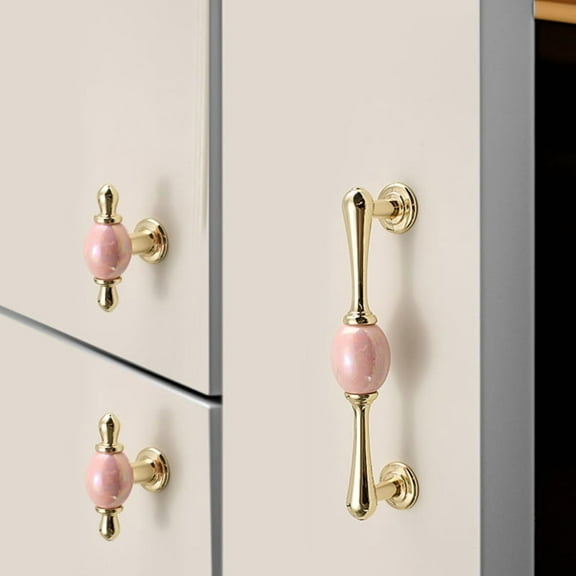 Fashion Ceramic Cabinet Handle Golden Kitchen Cupboard Door Handle European Style White Furniture Handle'