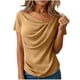 thumbnail image 1 of Camisas de Manga Corta para las Mujeres Casual Color Sólido Plisado Cuello Redondo Blusa, Casual Camisas de Manga Corta para las Mujeres Suaves, 1 of 5