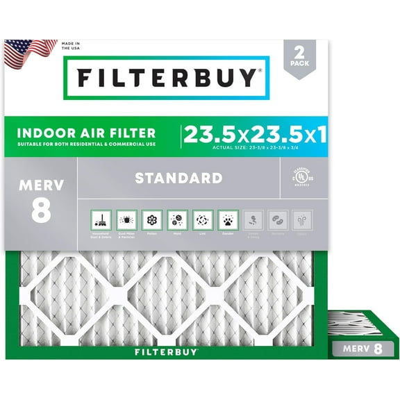 Filterbuy 23.5x23.5x1 MERV 8 Dust Defense, Pleated HVAC AC Furnace Air Filters (2-Pack)
