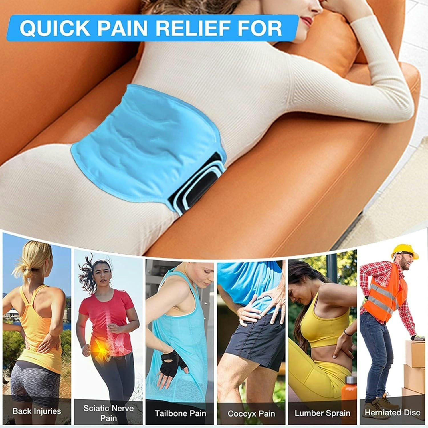GXCZ Ice Pack for Back Pain Relief, Reusable Gel Back Ice Pack with Dual Straps, Cold Compress Therapy for Waist Lumbar Injuries Sciatic Nerve Herniated or Degenerative Disc Coccyx Tailbone Pain