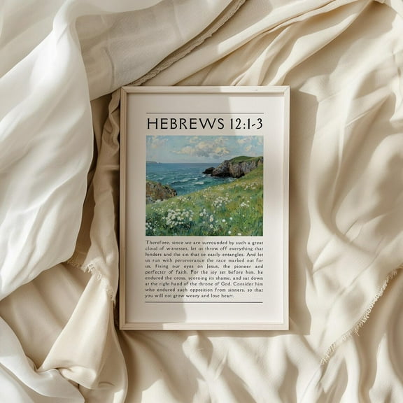 Hebrews 12 Christian Wall Art, Christian Quote Minimalist Poster, Bible Verse Home Decor, Trendy Apartment Wall Art, Sage Green Wall Art Wall Art, Modern Wall Decor, 8x12 UNFRAMED