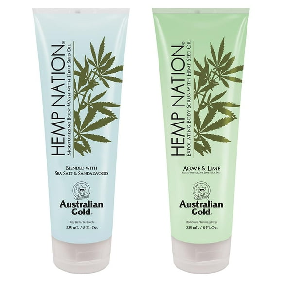 Australian Gold Hemp Nation Shower Bundle - Sea Salt & Sandalwood Body Wash (8 Fl Oz) and Agave & Lime Body Scrub (8 Fl Oz), Moisturizing Wash and Exfoliating Scrub, Pure Hemp Seed