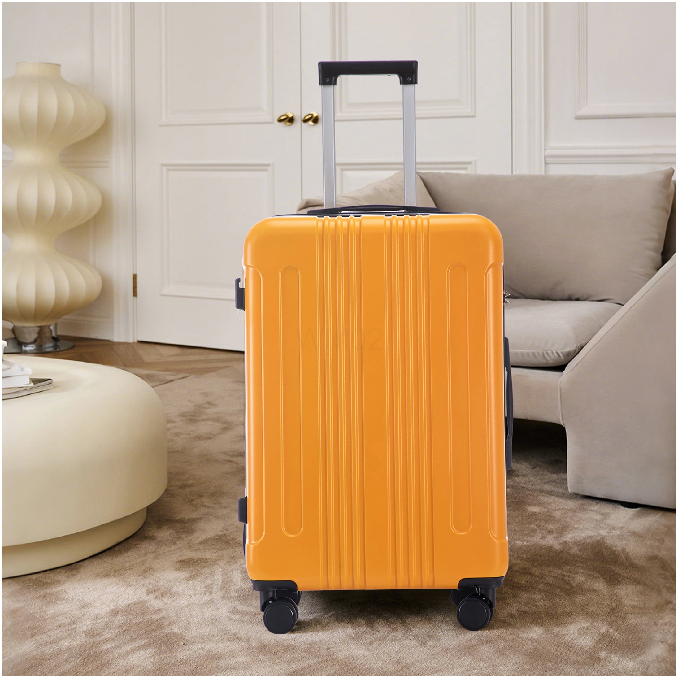 3-Piece ABS Spinner Luggage Set with TSA Lock, 20/24/28 Inch Carry On Suitcase, Black and Orange