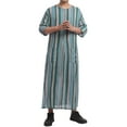 thumbnail image 5 of IBTOM CASTLE Men's Muslim Thobe Long Sleeve Striped Robe Gown Arab Islamic Kaftan Abaya Dress Middle East Dubai Ramadan Clothing XL Green, 5 of 8