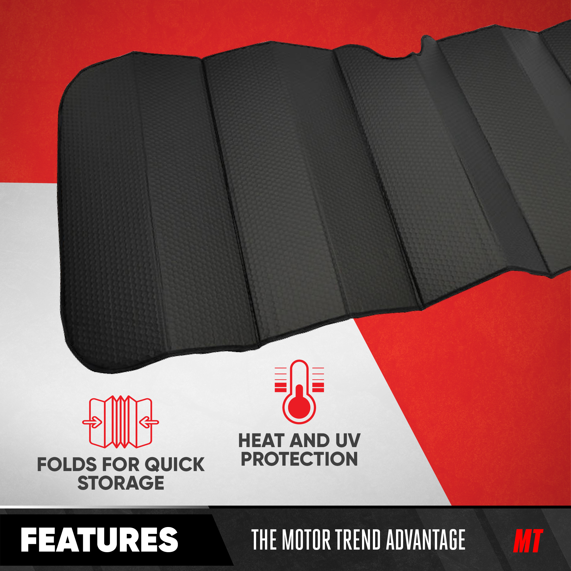 Motor Trend Windshield Sun Shade, 58" x 24", Black photo 2