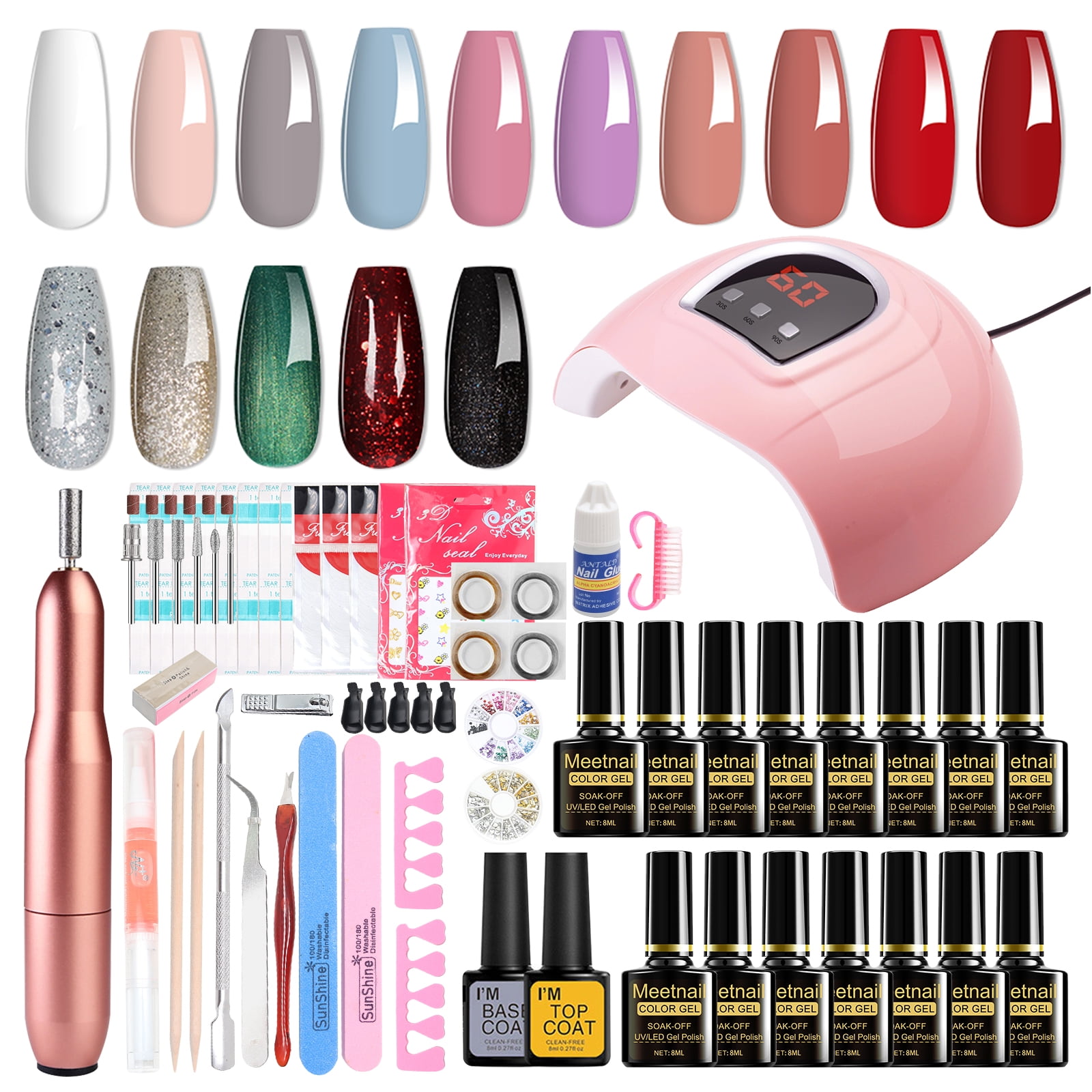Cosprof 15 Colors Gel Nail Polish Kit with UV Light, 6in1 Nail Drill Bit Set, 36W 18LED Nail