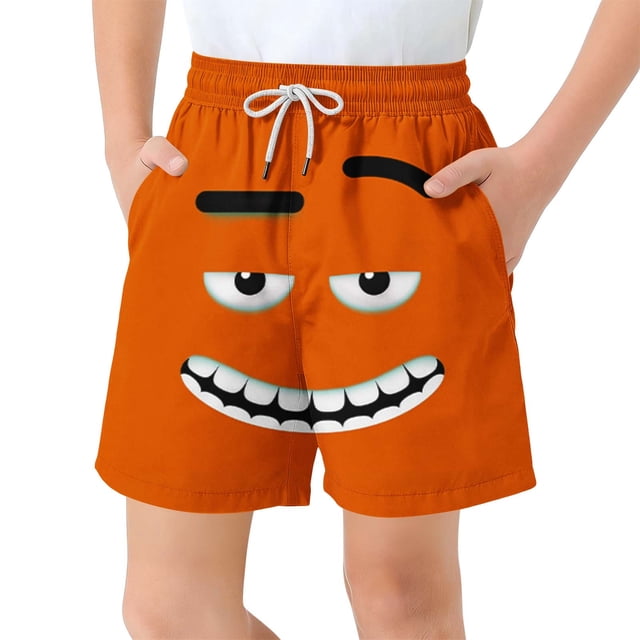 FcBaudy Children's Pocket Shorts Drawstring Elastic Printed Casual Swim Trunks five point pants