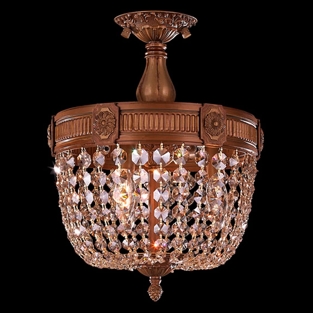 Winchester Collection 3 Light French Gold Finish and Golden Teak Crystal Semi Flush Mount Ceiling Light 12