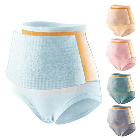 

rygai Women Winter Underpants Flower Print Belly Control Elastic Thermal Seamless Keep Warm Butt-lifted Thicken Anti-septic Self-heating Briefs for Daily Wear Lake Blue XL