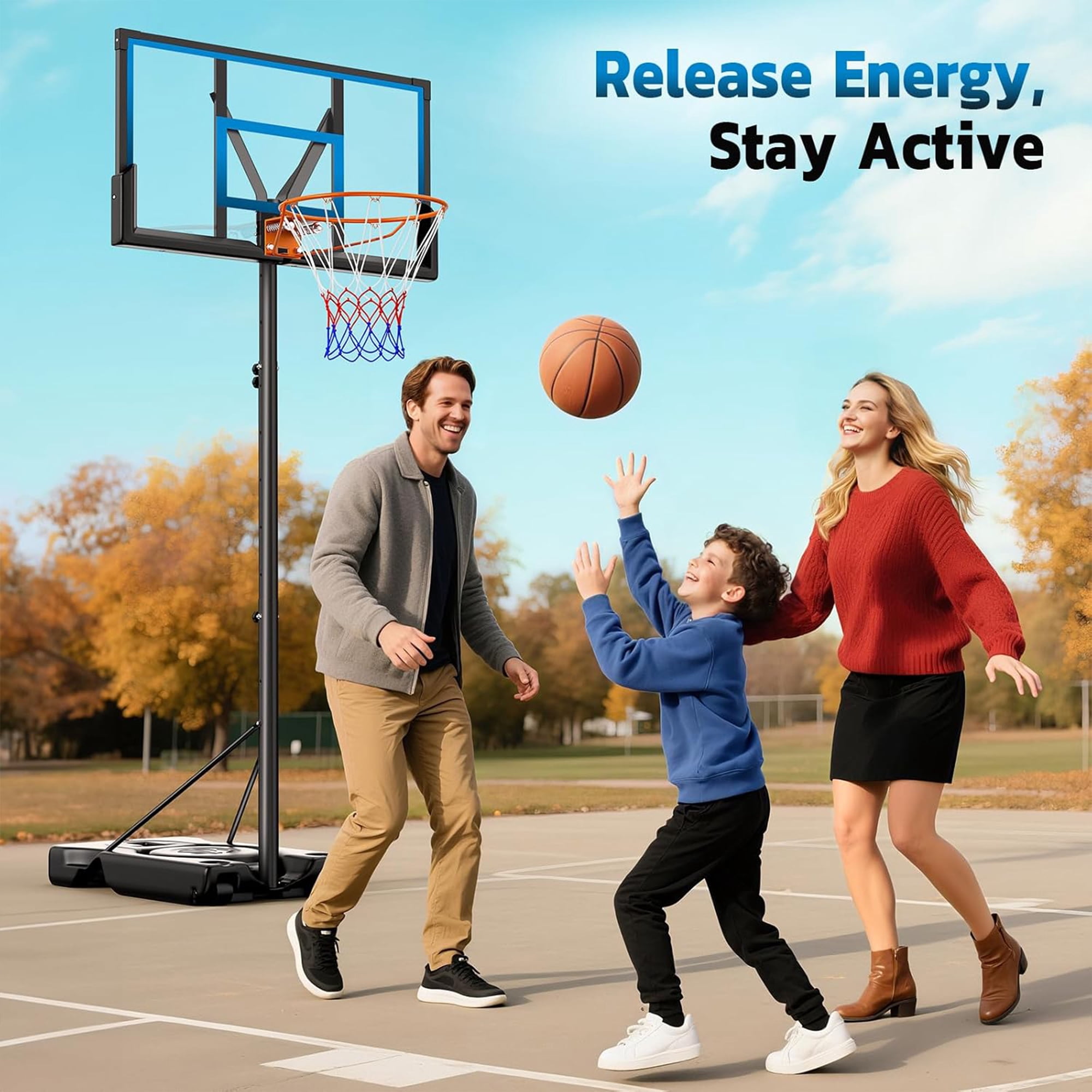 Toremore 46 In. Portable Basketball Hoop Outdoor, 4.4-10 FT Height Adjustable Basketball Goal System with Shatterproof Backboard and Solid Steel Rim