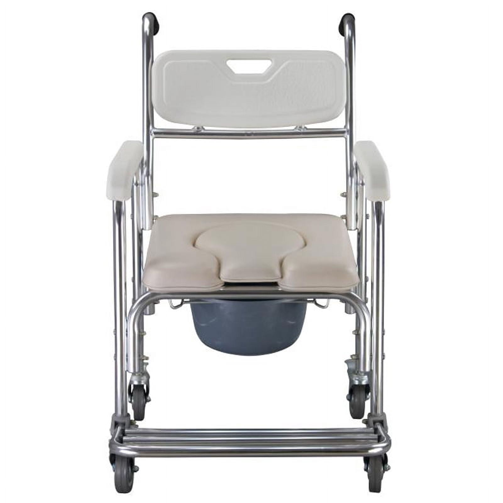 Winado Aluminum Shower Chair Bedside Commode with Casters and Padded Seat,Rolling Transport Chair Lockable Wheelchair