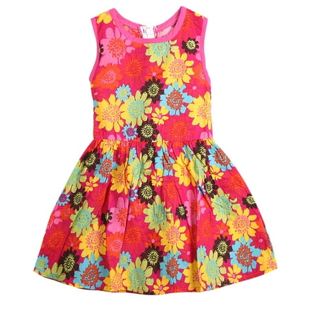 

Fanvereka Girls Princess Rosy Sleeveless Round Collar Floral Print One-piece Dress