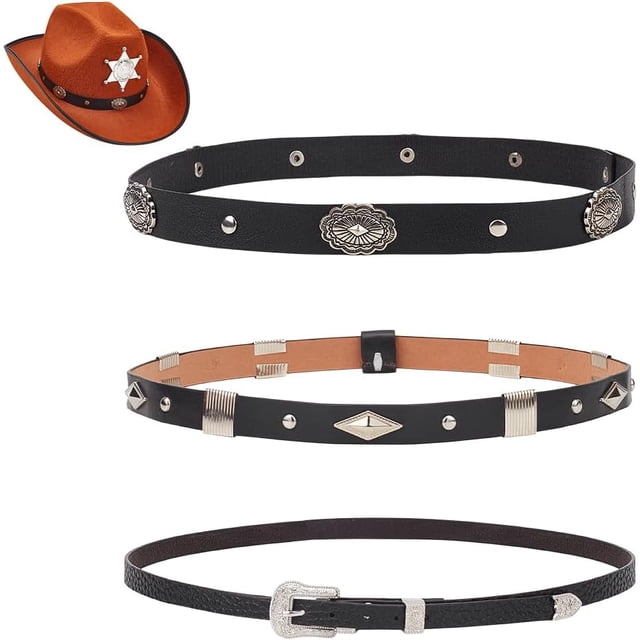 3 cintas para sombrero vaquero, color negro, estilo western. Accesorios de imitación de cuero para sombreros vaqueros y vaqueras, para hombres y mujeres.