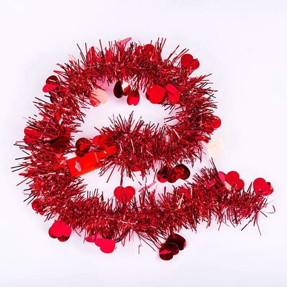 6.6 Feet Valentines Metallic Tinsel Twist Hanging Garland with Hearts for Home Mantle Xmas Tree Staircase Railing Holiday Party Indoor Outdoor Decorations