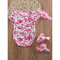 thumbnail image 3 of Hirigin Newborn Baby Girls Summer Clothes Set 0 3 6 12 Months Short Sleeve Romper Floral Jumpsuit Romper+Shoes+Headband Set, 3 of 6