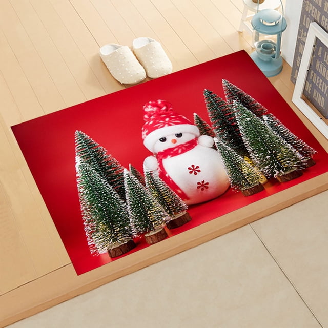 AYktou Décorations de Noël, Tapis de Noël Rouges Tapis de Sol de Noël Père Noël Sapin de Noël Velours Corail Tapis d'Entrée Bar Maison, Convient à la Chambre au Pied du Lit, Tapis de Cuisine pour Salon Décoration de la Maison