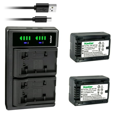 Kastar 2-Pack VW-VBT190 Battery and LTD2 USB Charger Compatible with Panasonic HC-V130K  HC-V160  HC-V160K  HC-V160GK  HC-V180  HC-V180K  HC-V180GK  HC-V201  HC-V201K  HC-V210  HC-V210M Camera