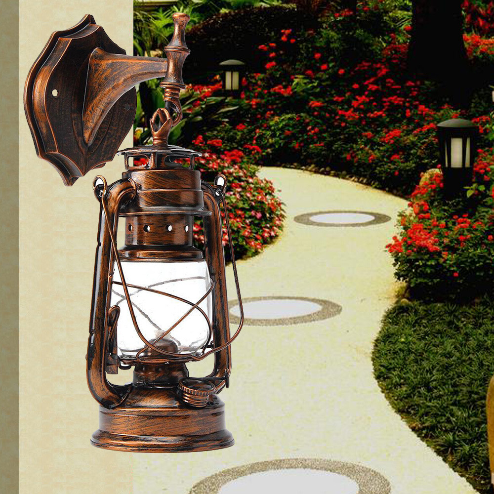 5W Vintage Wall Light Shade, E27 Bulb Holder, Lantern Sconce Lampshade for Outdoor Porch, 165-265V, Bronze