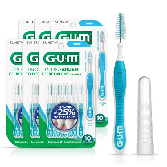 GUM Proxabrush Go-Betweens - Wide, Interdental Brushes, Soft Bristled Dental Picks,  10  Count(Pack of 6)