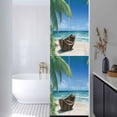 thumbnail image 3 of Ocean Beach Window Privacy Film, Blue Coastal Palm Tree Nautical Sailboat Static Cling UV Sun Blocking Heat Control Window Tint Day and Night, Non-Adhesive One Way Windows Privacy Cover 17.7''x78.7'', 3 of 7