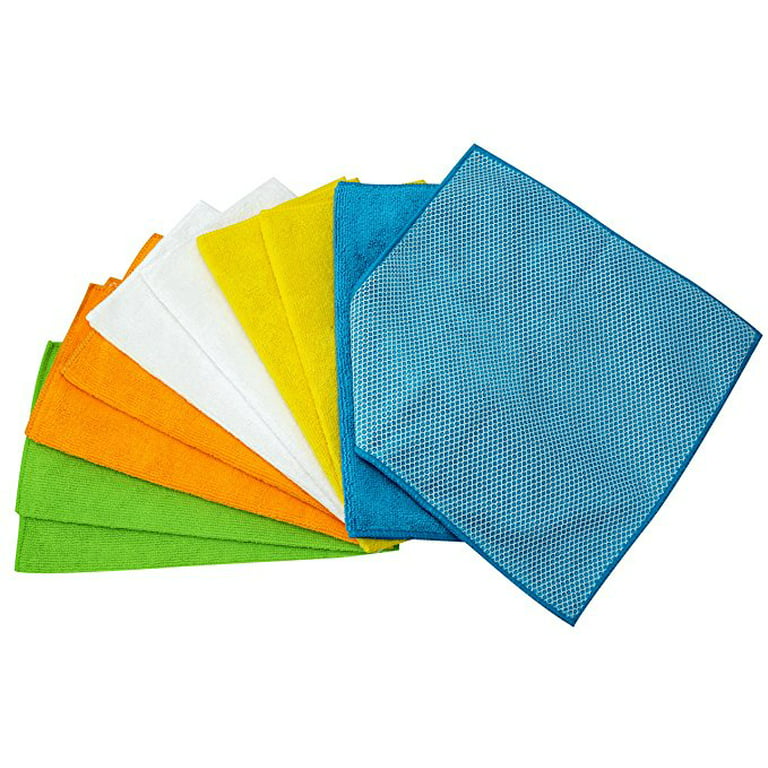 Nouvelle Legende Microfiber Dish Cloths for Washing Dishes with Poly Scour Side Kitchen Cleaning Rags with Scrubbing Mesh 315 gsm, 14 x 14 Inches, P