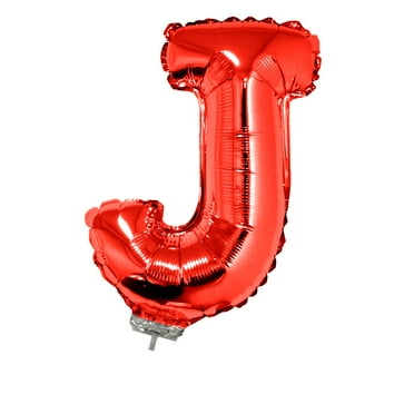 Funny Fashion Letter J Solid Shape Mylar Metallic Red 16" Kids Birthday Letter Foil Air-Fill Balloon w Stick