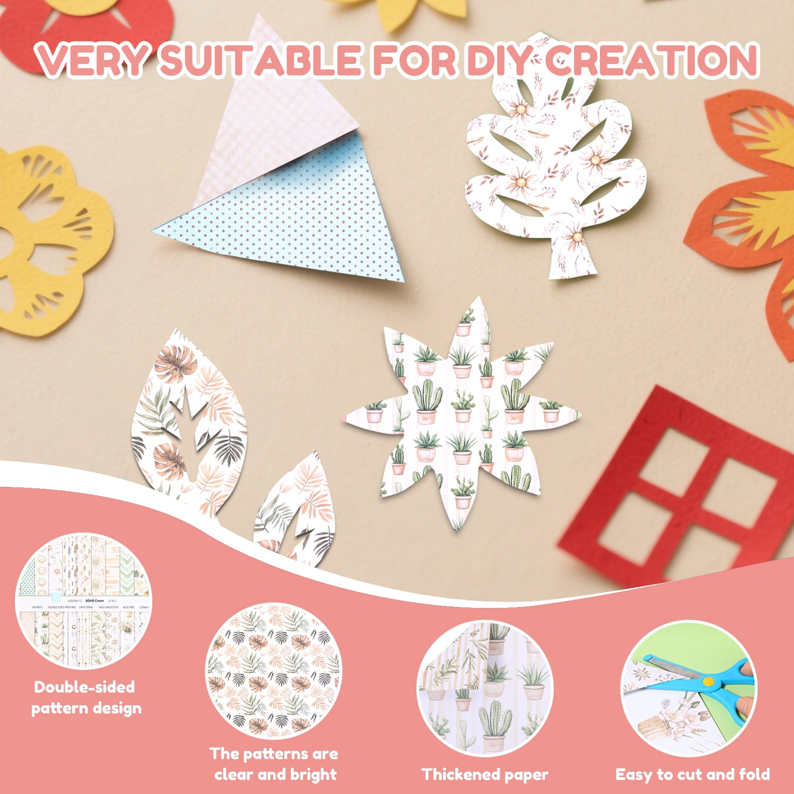 24 Sheet Aesthetic Scrapbook Paper Soft Color Pattern Paper Double Sided Printing for DIY Card Making Scrapbook Wedding Photo Album Home Decor 12 x 12 Inch